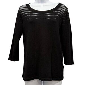August Silk Sheer Striped Neckline Pullover Top Classic Workwear Black Womens M
